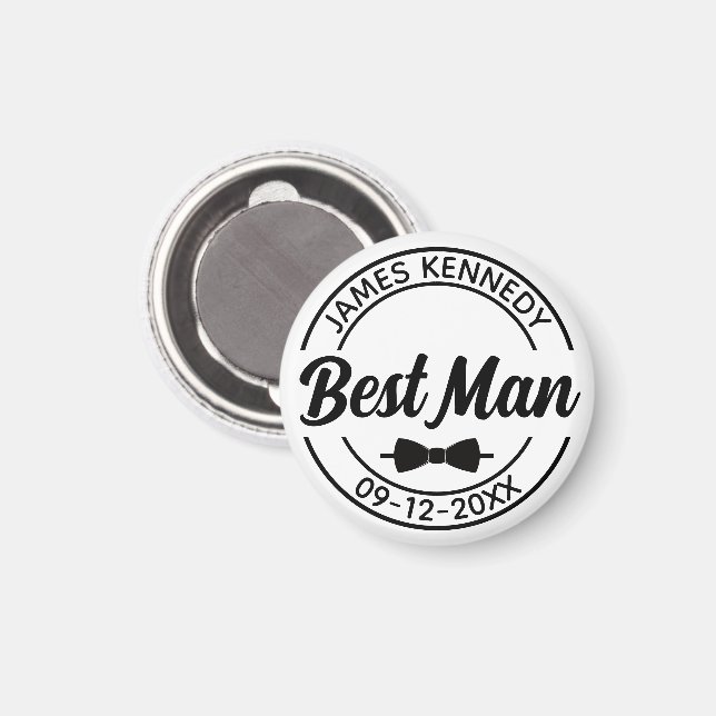Personlig Best Man med Namn och Bröllop Date Magnet (Front/Back)