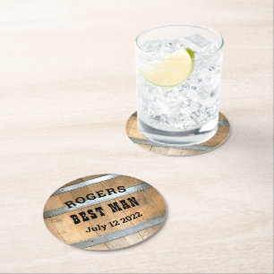Personlig Best Man Whiskey Barrel Underlägg Papper Rund