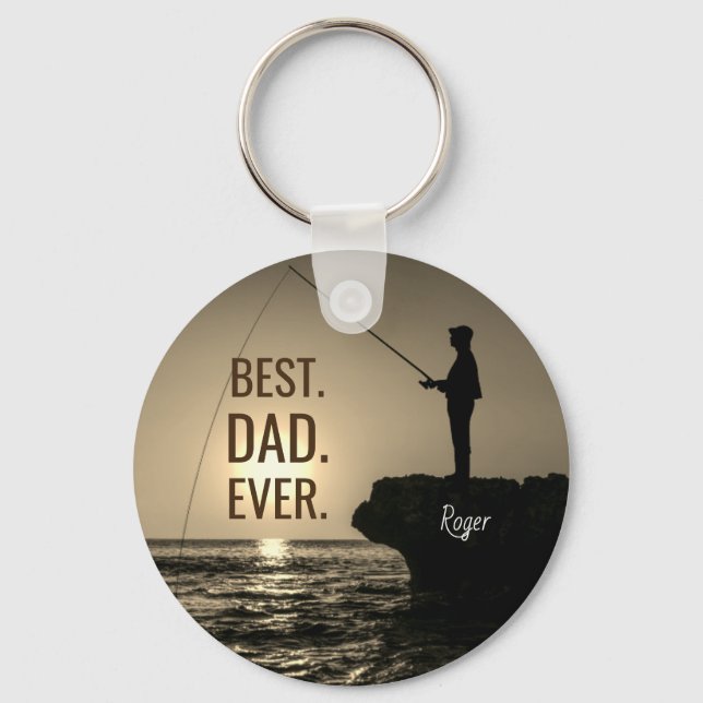 Personlig BEST PAPPA EVER Fisherman Silhouette Nyckelring (Framsida)
