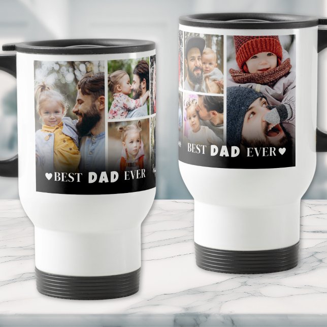 Personlig Best Pappa någonsin 8 Photo Collage Far Resemugg (Personalized Best Dad Ever 8 Photo Collage Father Travel Mug)