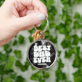 Personlig Best Pappa någonsin Black Tie Dye Rund Silverfärgad Nyckelring