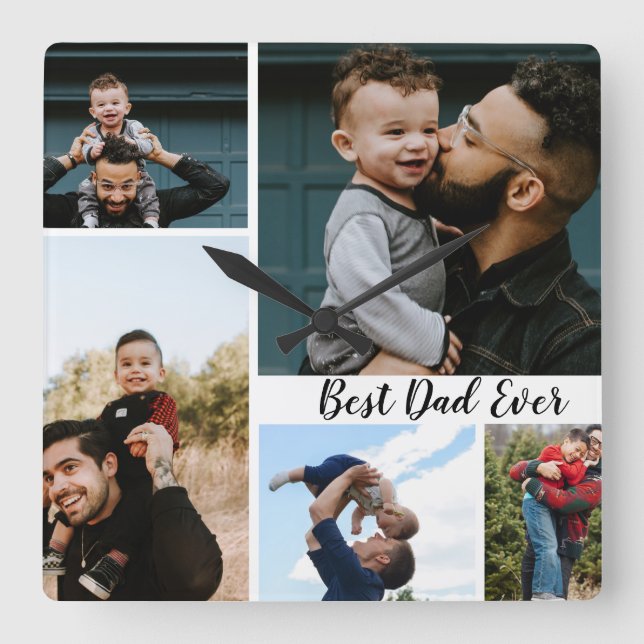 Personlig Best Pappa någonsin Photo Collage Fyrkantig Klocka (Framsida)