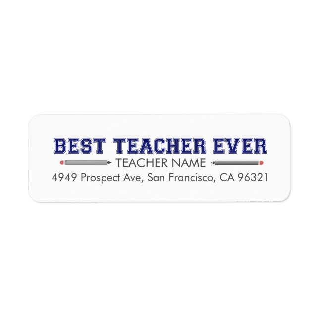 Personlig Best Teacher någonsin Returadress Etikett (Framsidan)