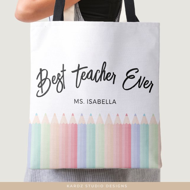 Personlig Best Teacher nånsin Rainbow Teacher Tygkasse (Personalize with your favorite teacher´s name.)