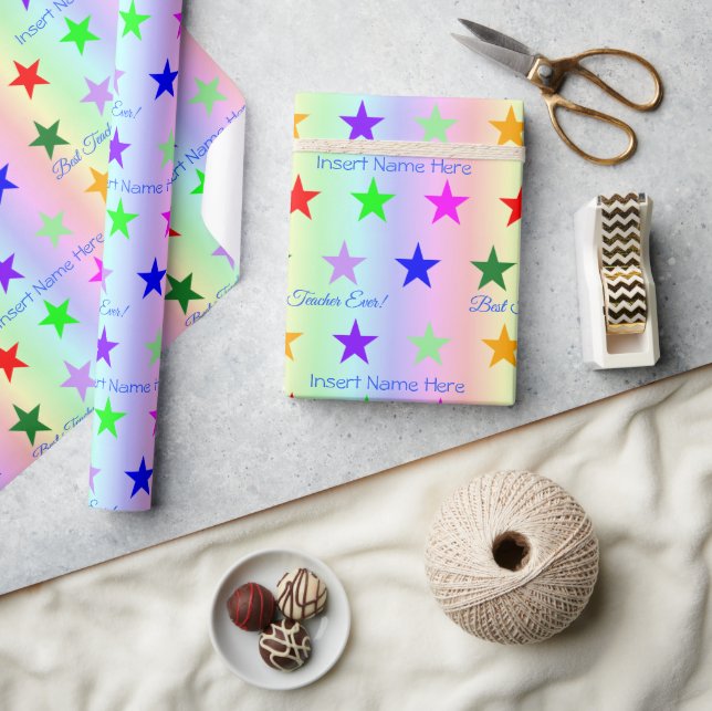 Personlig Best Teacher Roligt Regbow & Stars Presentpapper (Hantverk)