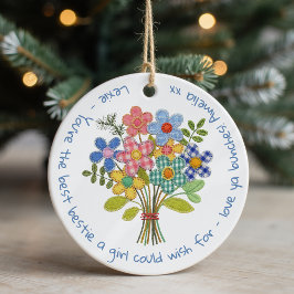 Personlig Bestie Patchwork Flowers Gift Julgransprydnad Keramik