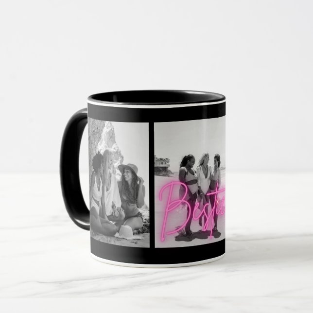 Personlig "Besties" Black & White Photo Collage Mugg (Framsida vänster)