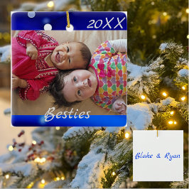 Personlig "Besties" Blue Helgdag Julgransprydnad Keramik