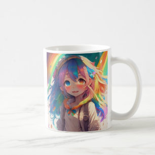 Personlig Beunderbar Rainbow Anime Girl Kaffemugg