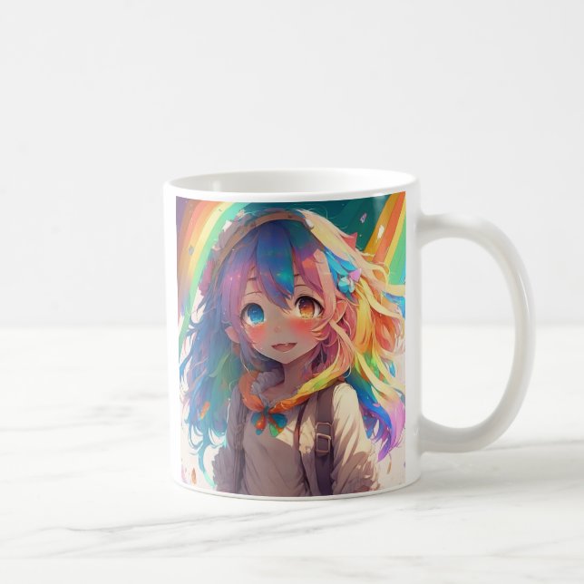 Personlig Beunderbar Rainbow Anime Girl Kaffemugg (Höger)