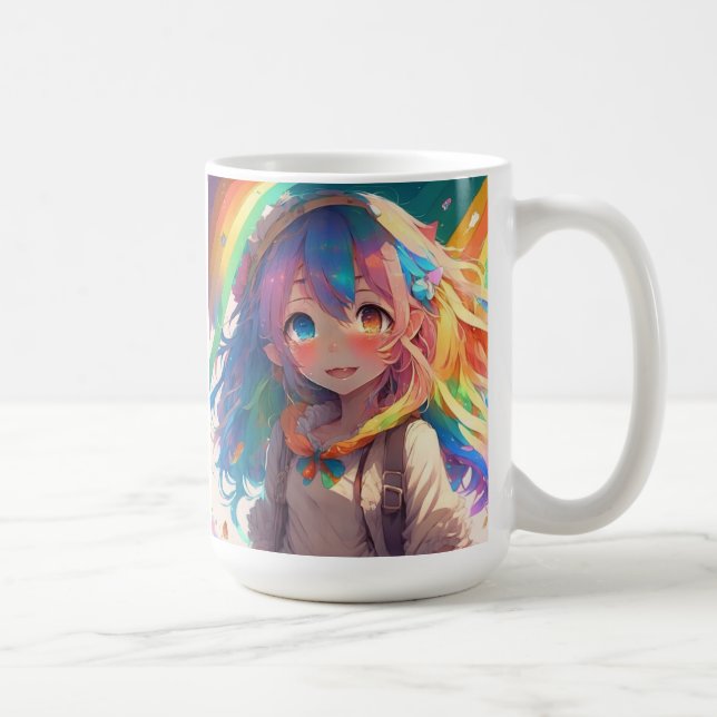 Personlig Beunderbar Rainbow Anime Girl Kaffemugg (Höger)