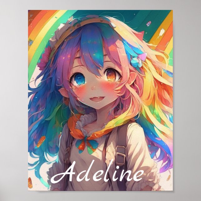 Personlig Beunderbar Rainbow Anime Girl Poster (Framsidan)