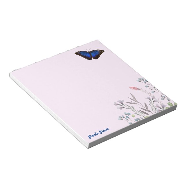 Personlig Bevackra Blue Morpho Butterfly Lilac Anteckningsblock (Vinklad)