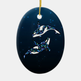 Personlig Bevackra Orca Whales Bröllop Julgransprydnad Keramik