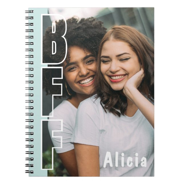 Personlig BFF-Fotoillusion Blå Notebook Anteckningsbok (Framsidan)