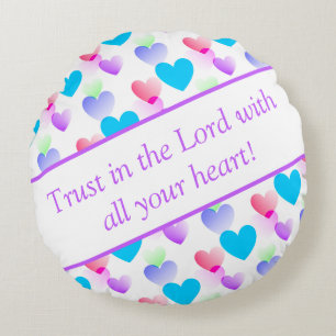 Personlig Bible Verse Hearts Round Lilac Rund Kudde