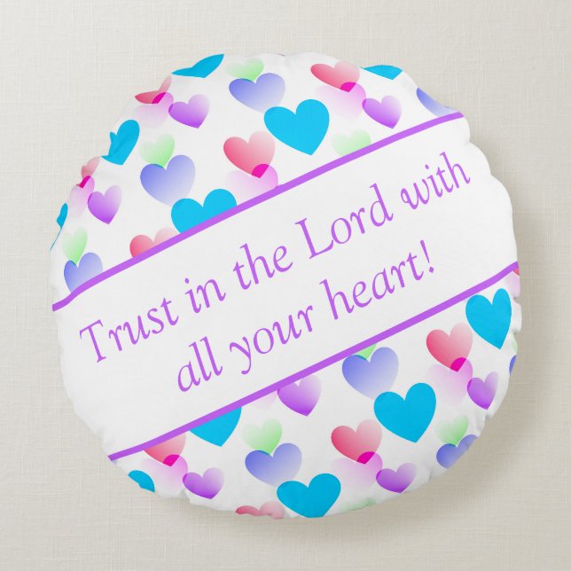 Personlig Bible Verse Hearts Round Lilac Rund Kudde (Framsidan)