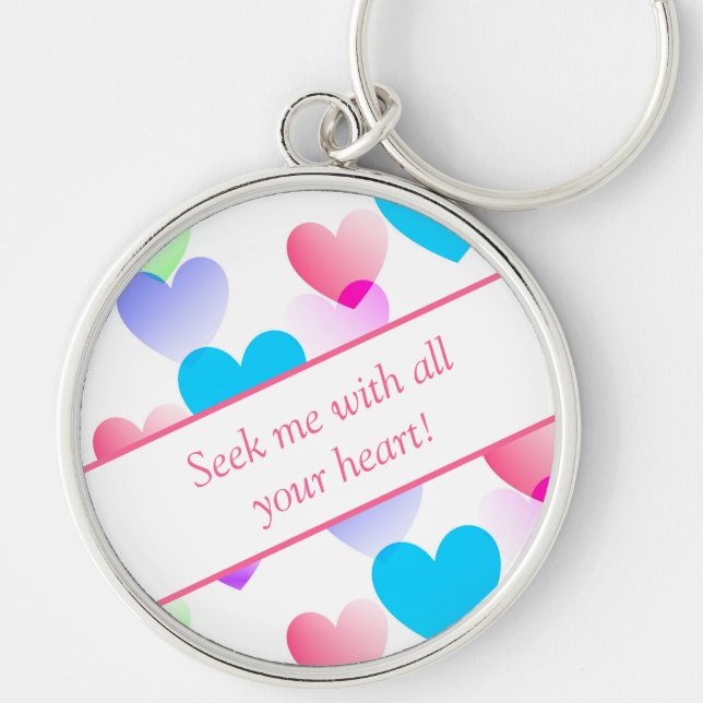 Personlig Bible Verse Hearts Round Rosy Rosa Rund Silverfärgad Nyckelring (Framsidan)