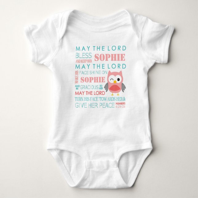 Personlig Bible Verse Uggla Baby T Shirt (Framsida)