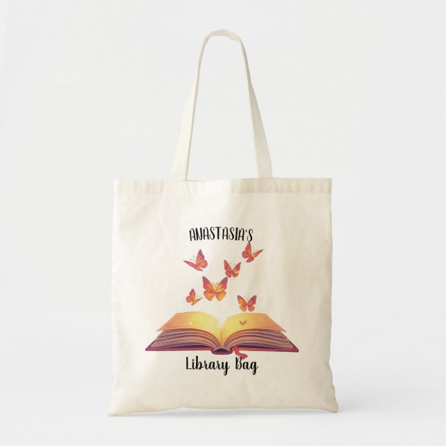 Personlig biblioteksbag för flickor handväskor tygkasse (Framsidan)