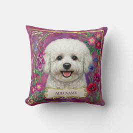 Personlig Bichon Frise Rosa Blommig Kudd Kudde