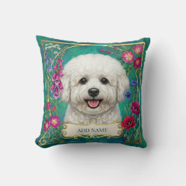 Personlig Bichon Frise Turkos Blommig Kudd Kudde