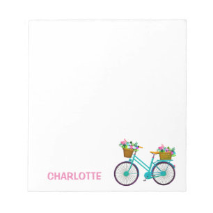 Personlig Bicycle basket blommor rosa blue Anteckningsblock