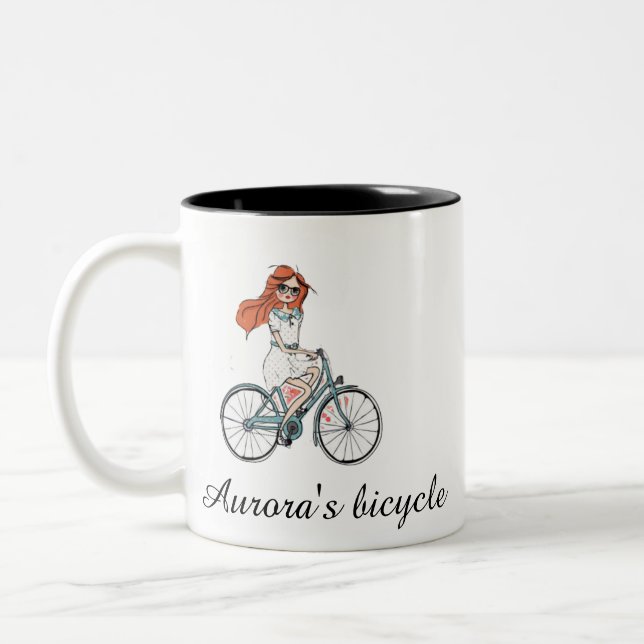 Personlig Bicycle for her Custom Name Girl Två-Tonad Mugg (Vänster)