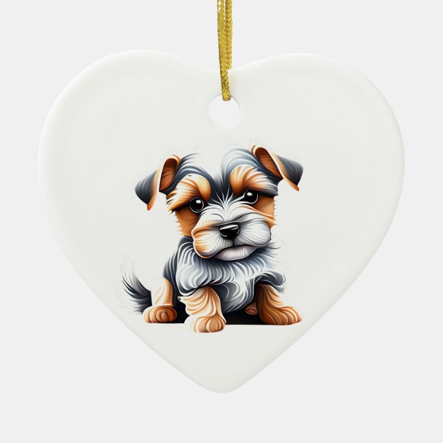 Personlig Biewer Terrier Puppy Julgransprydnad Keramik (Framsidan)
