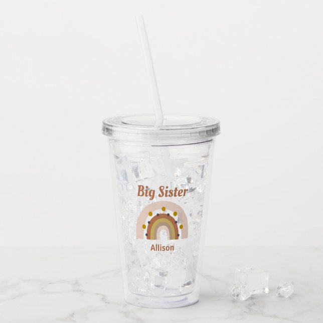Personlig Big Sister Boho Rainbow Take Away Mugg (Framsida Ice)