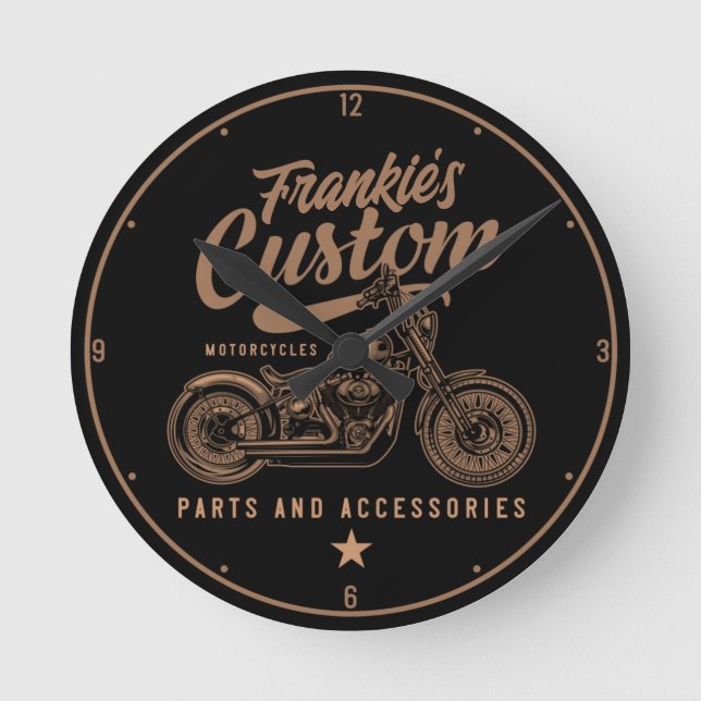 Personlig Biker Anpassningsbar Bobber Motorcle Gar Rund Klocka (Framsida)