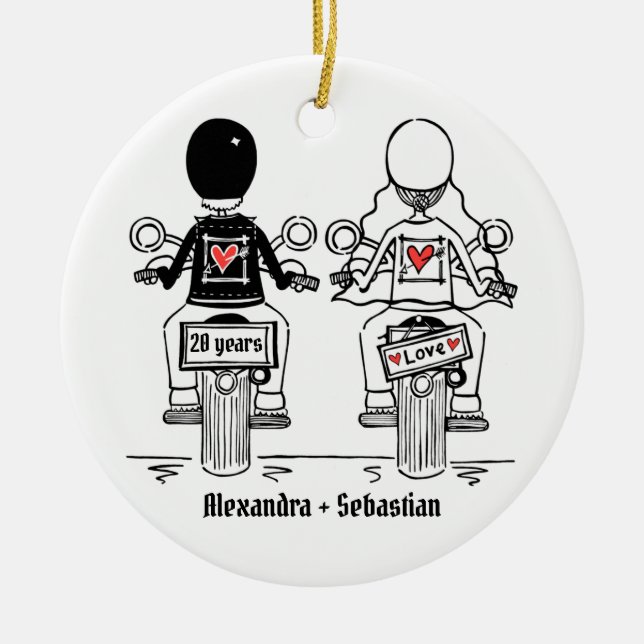 Personlig Biker Bröllop-årsdag Julgransprydnad Keramik (Framsidan)