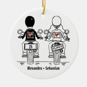 Personlig Biker Bröllop-årsdag Julgransprydnad Keramik