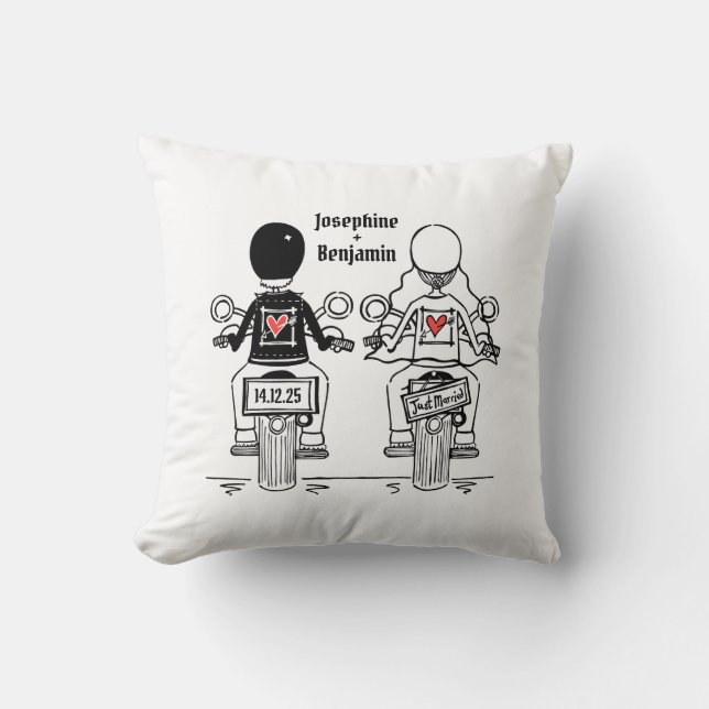 Personlig Biker Brud + Brudgum Bröllopsgåva Kudde (Framsida)