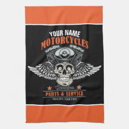 Personlig Biker Flygande Skalle Motorcykelbutik Kökshandduk