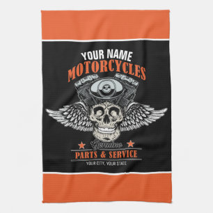 Personlig Biker Flygande Skalle Motorcykelbutik Kökshandduk