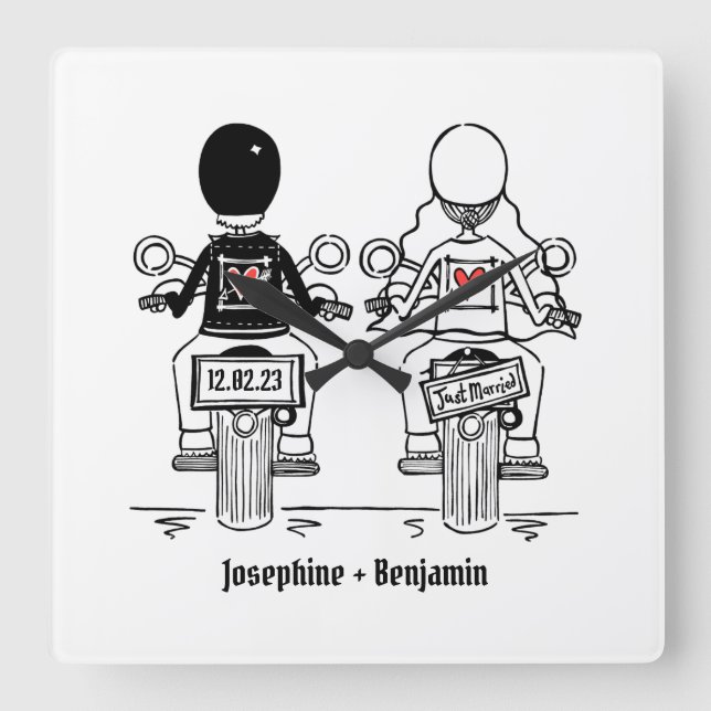 Personlig Biker motorcykel Bröllop Gift Square Fyrkantig Klocka (Framsida)