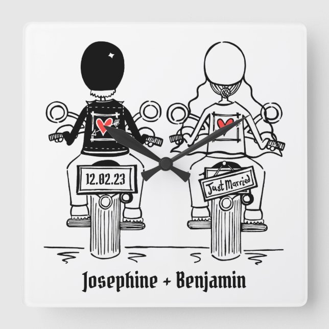 Personlig Biker motorcykel Bröllop Gift Square Fyrkantig Klocka (Framsida)