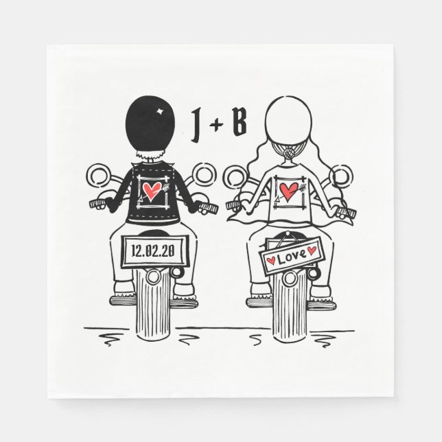 Personlig Biker Motorcykel Bröllop Papper Pappersservett (Framsidan)