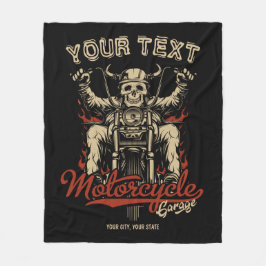 Personlig Biker Skeleton Motorcle Shop Garage Fleecefilt