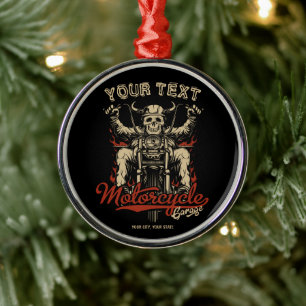 Personlig Biker Skeleton Motorcle Shop Garage Julgransprydnad Metall