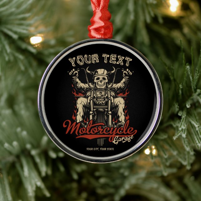 Personlig Biker Skeleton Motorcle Shop Garage Julgransprydnad Metall (Träd)