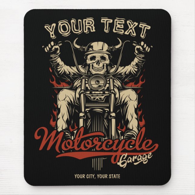 Personlig Biker Skeleton Motorcle Shop Garage Musmatta (Framsidan)