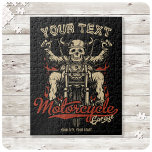 Personlig Biker Skeleton Motorcle Shop Garage Pussel<br><div class="desc">Personlig Biker Skeleton Motorcycle Shop Garage design,  med biker av badass med skelett som kör på en anpassningsbar. Anpassa med namn eller anpassningsbar.</div>
