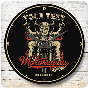 Personlig Biker Skeleton Motorcle Shop Garage Stor Klocka