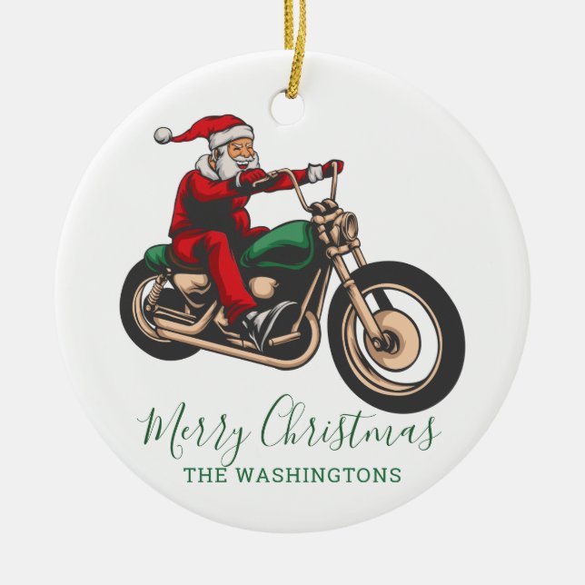 Personlig Biking Santa Julgransprydnad Keramik (Framsidan)