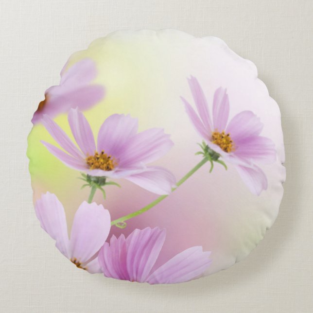 Personlig bild och rosa blomma akvarell rund kudde (Framsidan)