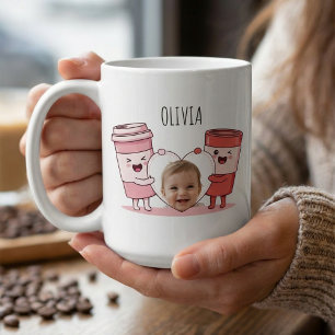 Personlig bild på babys 1-årsdag med namn kaffemugg