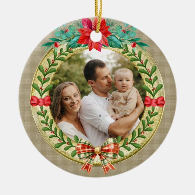 Personlig bildram och julkrans  julgransprydnad keramik (Framsidan)