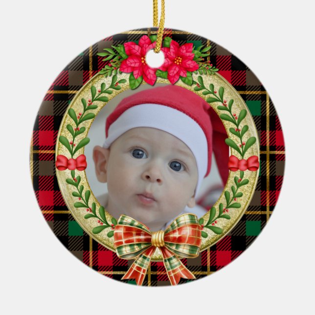 Personlig bildram och julkrans  julgransprydnad keramik (Framsidan)